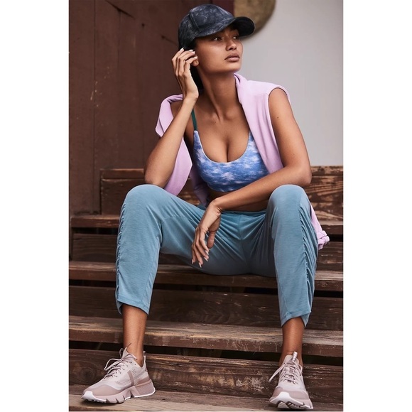 ANTHROPOLOGIE Blue Ruched Joggers Smocked Waist Pants Workout Petite Size LP NWT - Picture 6 of 10